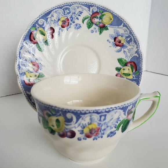 Royal Doulton Pomeroy Tea Cup Saucer Set Multicolor Fruit 1934-1958 Discontinued - Picture 9 of 11